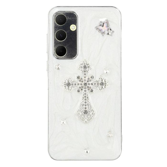 OEM - Samsung Galaxy A35 5G Skal TPU + Akryl Precisa Utskärningar - Rhinestone Cross
