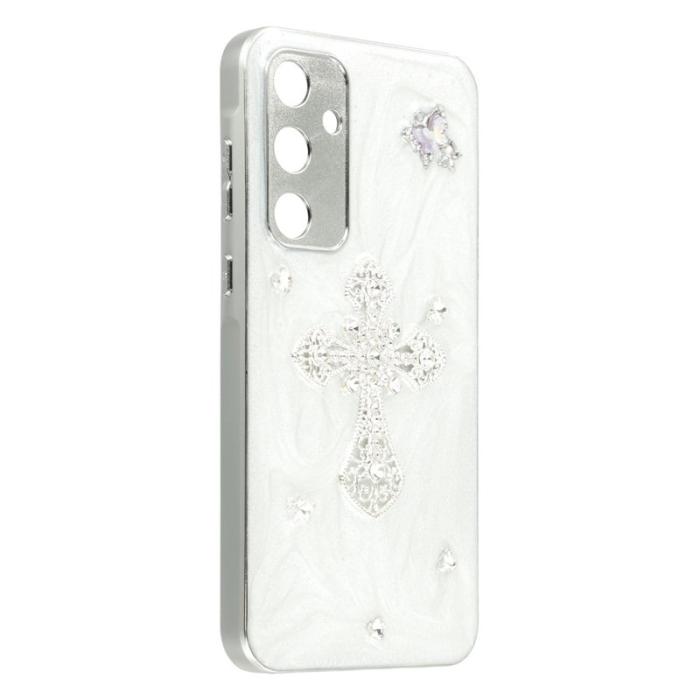OEM - Samsung Galaxy A35 5G Skal TPU + Akryl Precisa Utskärningar - Rhinestone Cross
