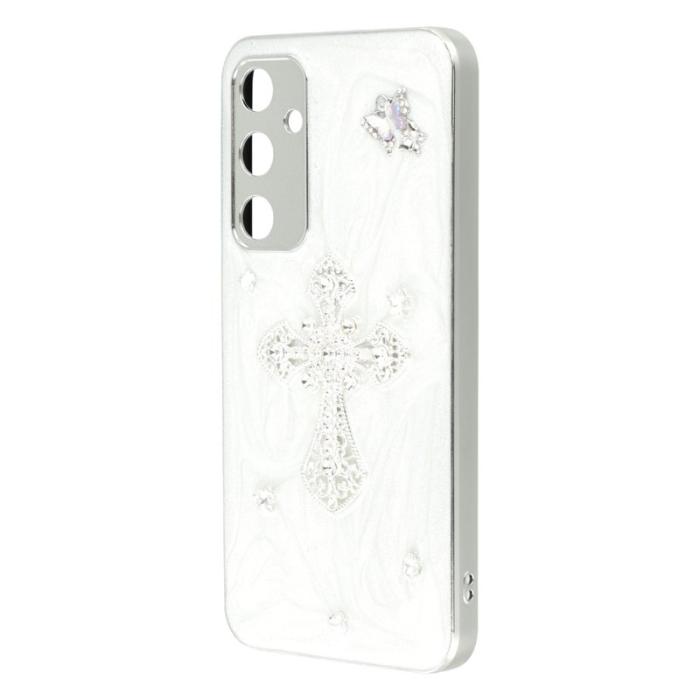 OEM - Samsung Galaxy A35 5G Skal TPU + Akryl Precisa Utskärningar - Rhinestone Cross