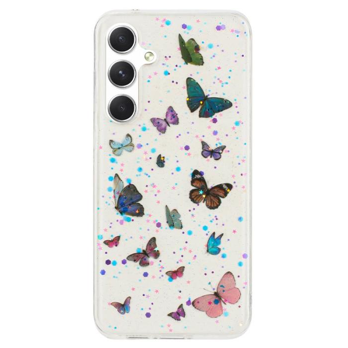 OEM - Samsung Galaxy A35 5G Skal TPU Epoxy Glitter Fjäril - Blå