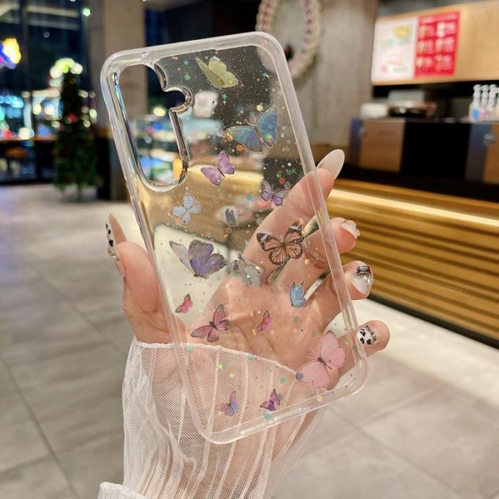 OEM - Samsung Galaxy A35 5G Skal TPU Epoxy Glitter Fjäril - Blå