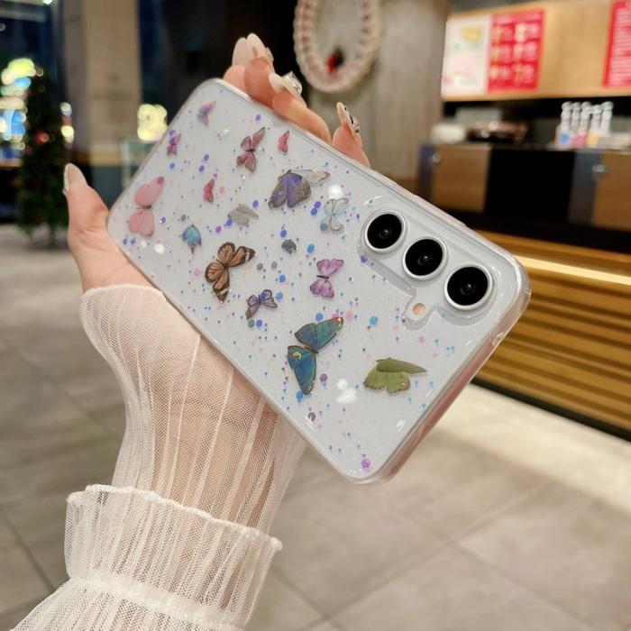 OEM - Samsung Galaxy A35 5G Skal TPU Epoxy Glitter Fjäril - Blå