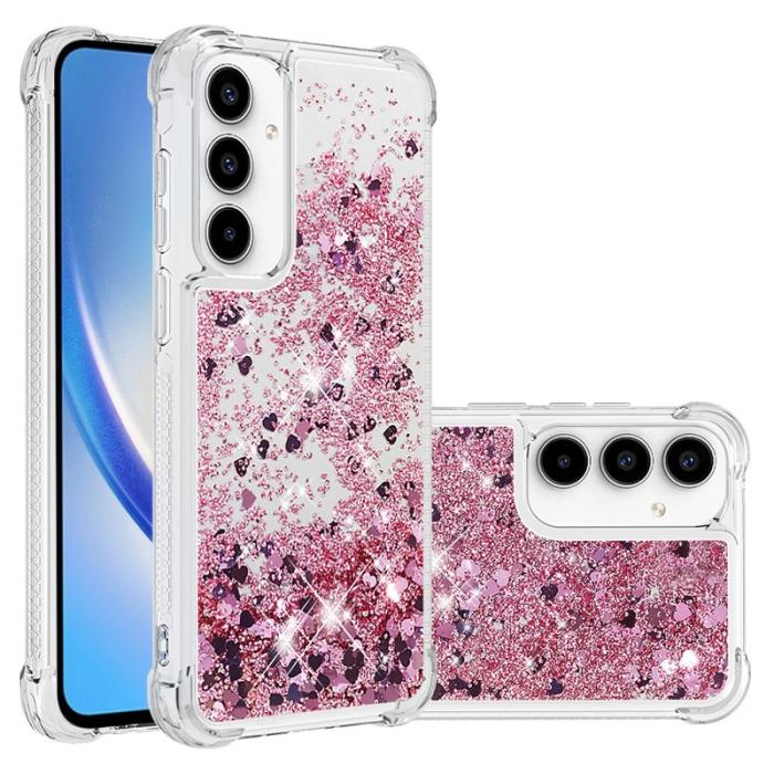 OEM - Samsung Galaxy A35 5G Skal TPU Glittrande Stötsäker - Roséguld / Hjärtar