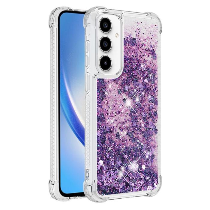 OEM - Samsung Galaxy A35 5G Skal TPU Glittrande Stötskydd - Mörklila / Hjärtar