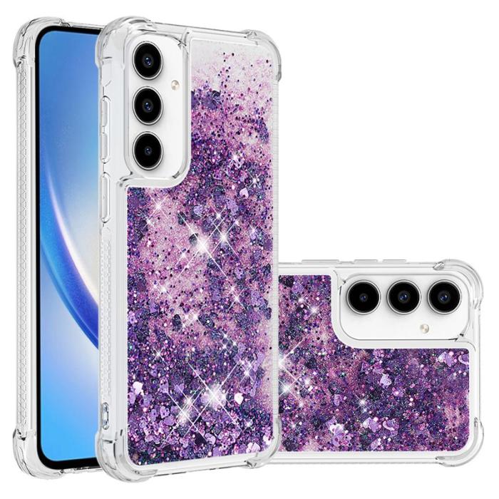 OEM - Samsung Galaxy A35 5G Skal TPU Glittrande Stötskydd - Mörklila / Hjärtar