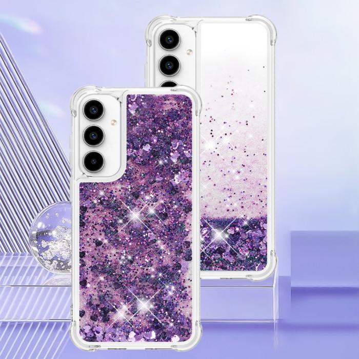 OEM - Samsung Galaxy A35 5G Skal TPU Glittrande Stötskydd - Mörklila / Hjärtar