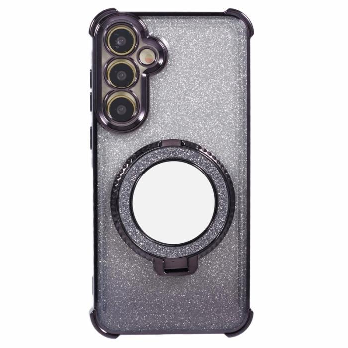 OEM - Samsung Galaxy A35 5G Skal TPU Glittrig Med Ställ och Spegel - Svart