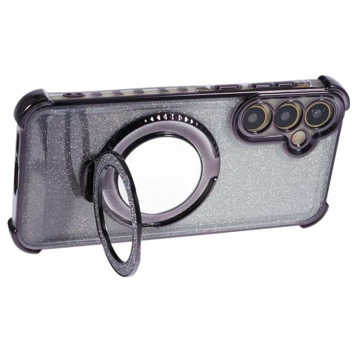 OEM - Samsung Galaxy A35 5G Skal TPU Glittrig Med Ställ och Spegel - Svart