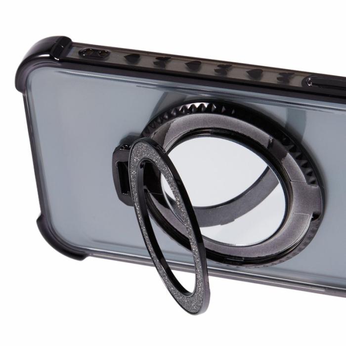 OEM - Samsung Galaxy A35 5G Skal TPU Glittrig Med Ställ och Spegel - Svart