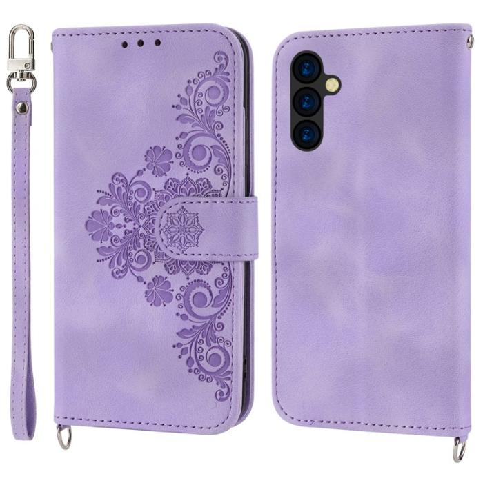 OEM - Samsung Galaxy A35 5G Skal TPU+Konstläder Blommönster - Ljuslila