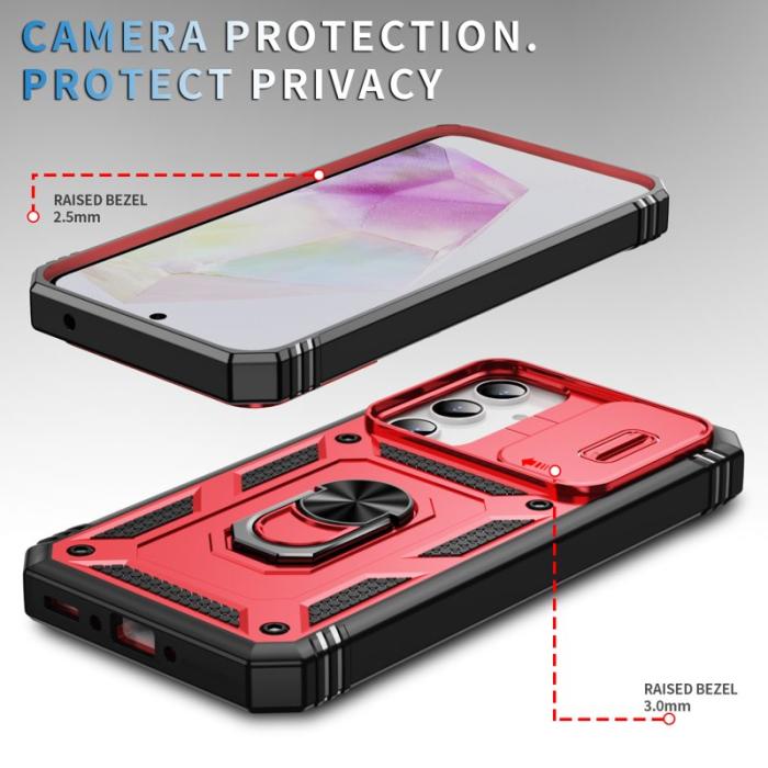 OEM - Samsung Galaxy A35 5G Skal TPU+PC Med Ställ - Svart+Röd