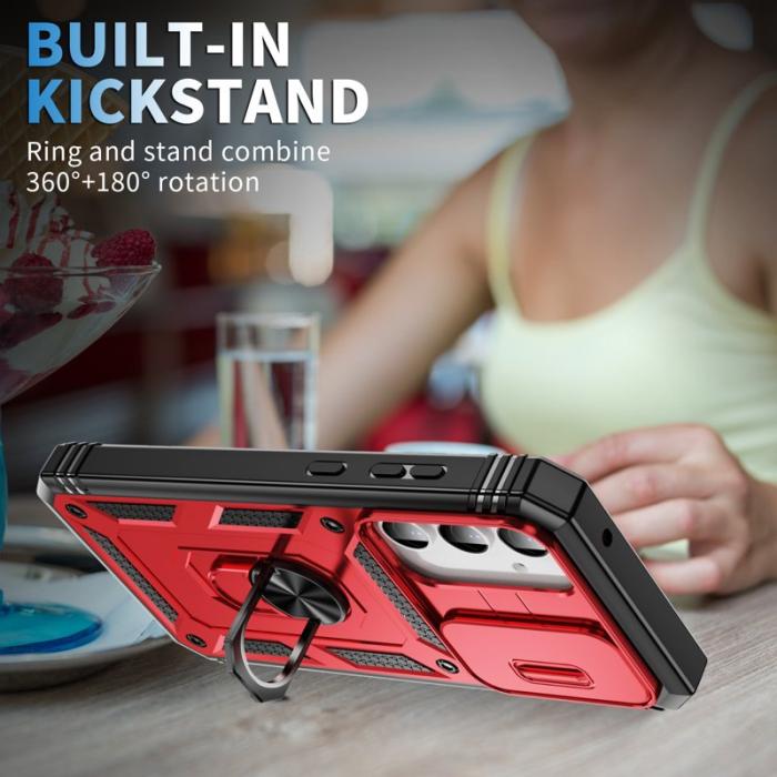 OEM - Samsung Galaxy A35 5G Skal TPU+PC Med Ställ - Svart+Röd