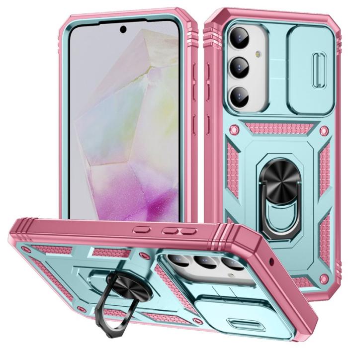 OEM - Samsung Galaxy A35 5G Skal TPU+PC Med Ställning - Grön+Rosa