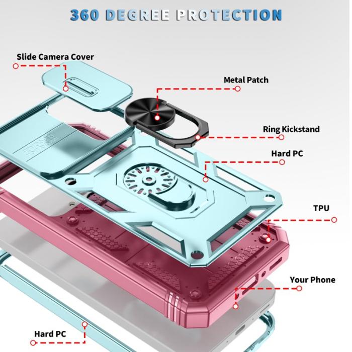 OEM - Samsung Galaxy A35 5G Skal TPU+PC Med Ställning - Grön+Rosa