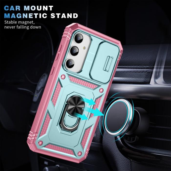 OEM - Samsung Galaxy A35 5G Skal TPU+PC Med Ställning - Grön+Rosa