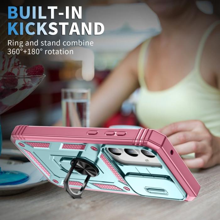 OEM - Samsung Galaxy A35 5G Skal TPU+PC Med Ställning - Grön+Rosa