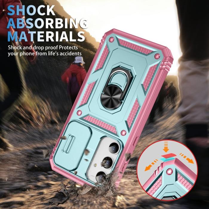 OEM - Samsung Galaxy A35 5G Skal TPU+PC Med Ställning - Grön+Rosa