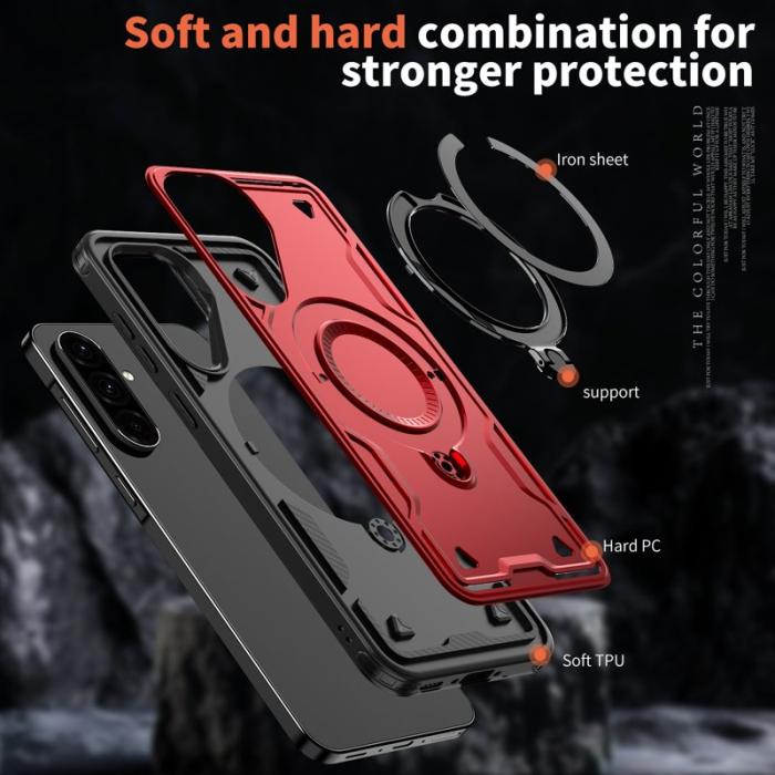 N/A - Samsung Galaxy A36 5G Skal Plast Militärskydd Kickstand - Röd