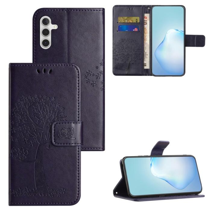 OEM - Samsung Galaxy A37 / A36 5G Fodral PU Läder Uggla Träd - Mörkblå