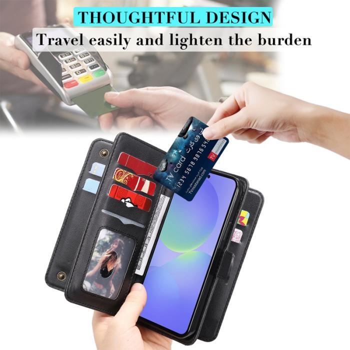 OEM - Samsung Galaxy A37 Plånboksfodral Konstläder 10 Kortställ - Svart