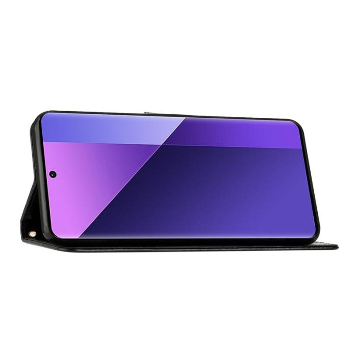 OEM - Samsung Galaxy A37 Plånboksfodral Konstläder Blomma Prägling - Svart