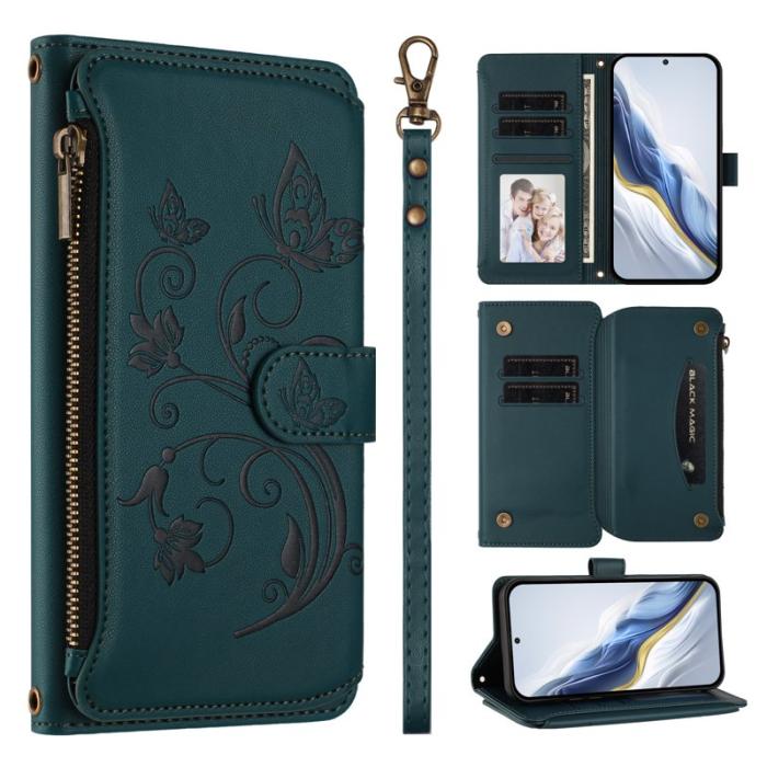 OEM - Samsung Galaxy A37 Plånboksfodral Konstläder Blomtryck - Grön