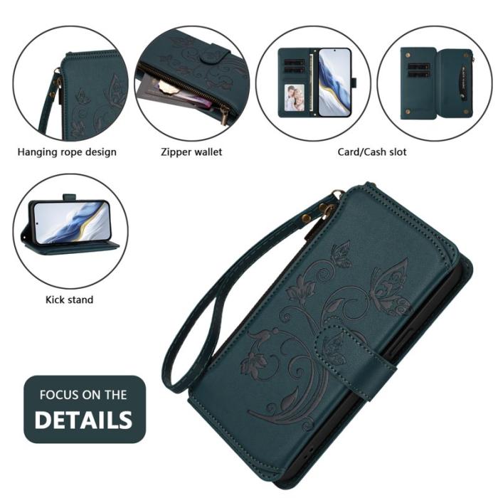 OEM - Samsung Galaxy A37 Plånboksfodral Konstläder Blomtryck - Grön