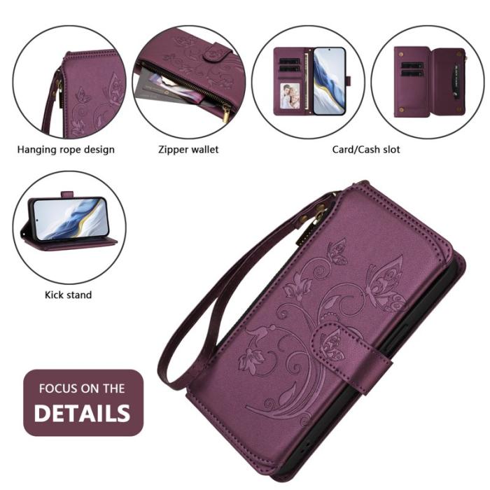OEM - Samsung Galaxy A37 Plånboksfodral Konstläder Blomtryck - Lila