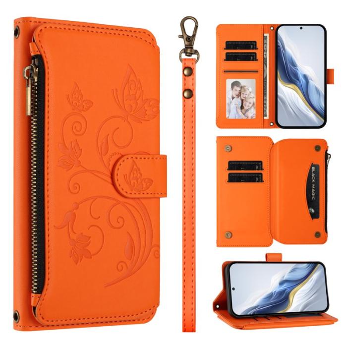 OEM - Samsung Galaxy A37 Plånboksfodral Konstläder Blomtryck - Orange