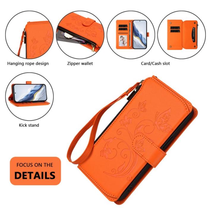 OEM - Samsung Galaxy A37 Plånboksfodral Konstläder Blomtryck - Orange