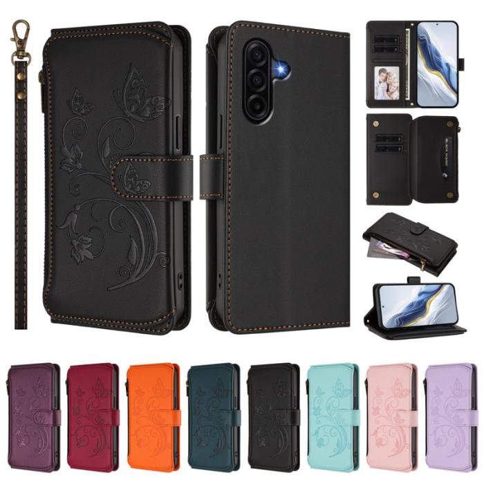 OEM - Samsung Galaxy A37 Plånboksfodral Konstläder Blomtryck - Svart