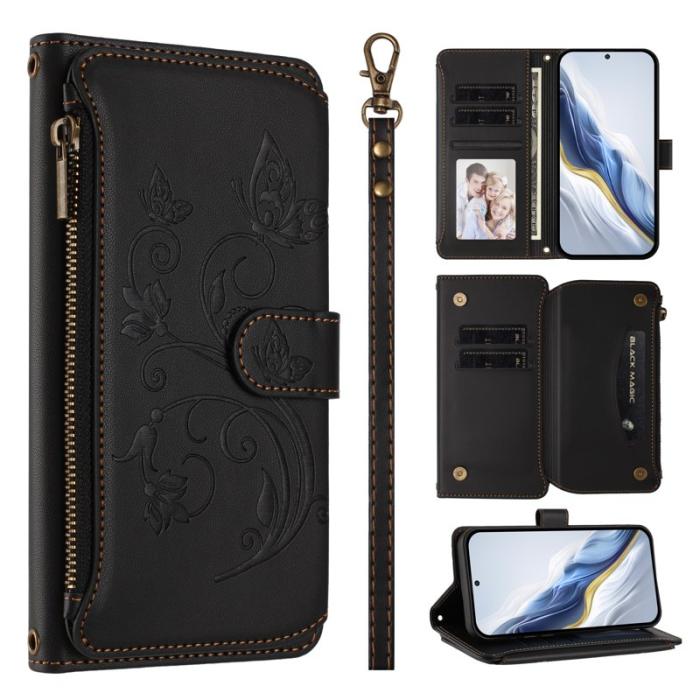 OEM - Samsung Galaxy A37 Plånboksfodral Konstläder Blomtryck - Svart