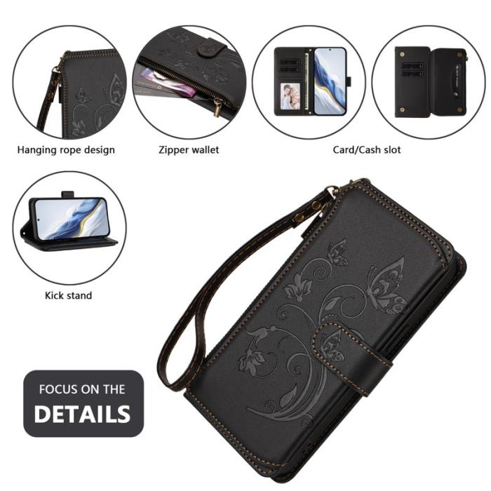 OEM - Samsung Galaxy A37 Plånboksfodral Konstläder Blomtryck - Svart