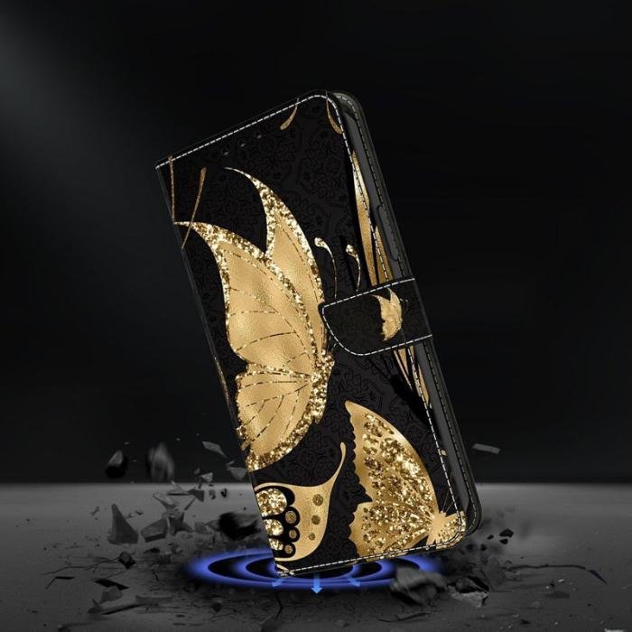 OEM - Samsung Galaxy A37 Fodral Äkta Läder Magnetisk Stängning - Guld Butterfly