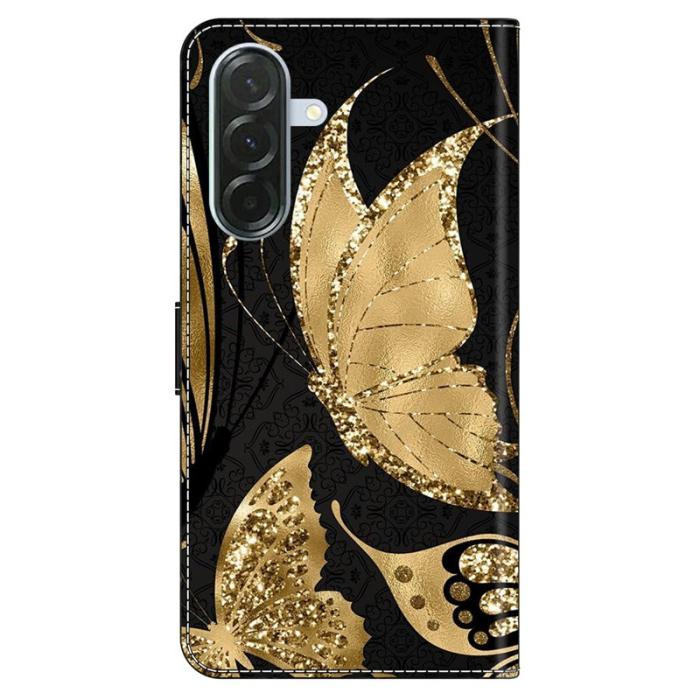 OEM - Samsung Galaxy A37 Fodral Äkta Läder Magnetisk Stängning - Guld Butterfly