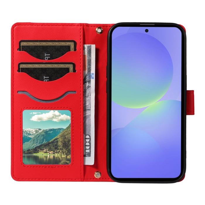 OEM - Samsung Galaxy A37 Plånboksfodral Konstläder Med Rem - Röd