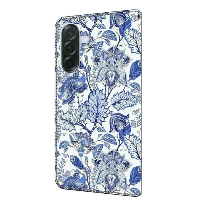 OEM - Samsung Galaxy A37 Plånboksfodral Konstläder Mönstertryck - Blå Blomma