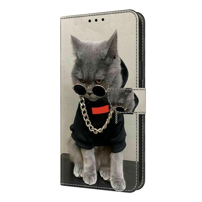 OEM - Samsung Galaxy A37 Plånboksfodral Konstläder Mönstertryck - Cat with Glasses