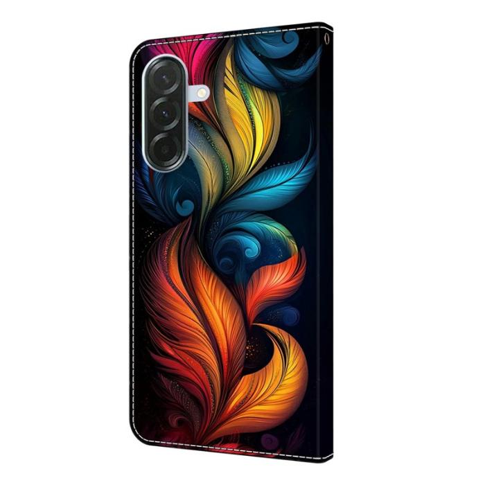 OEM - Samsung Galaxy A37 Plånboksfodral Konstläder Mönstertryck - Fjädrar