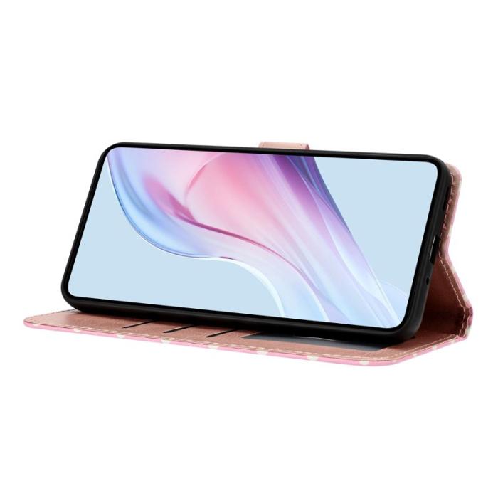 OEM - Samsung Galaxy A37 Plånboksfodral Konstläder Prickigt Stativ - Rosa