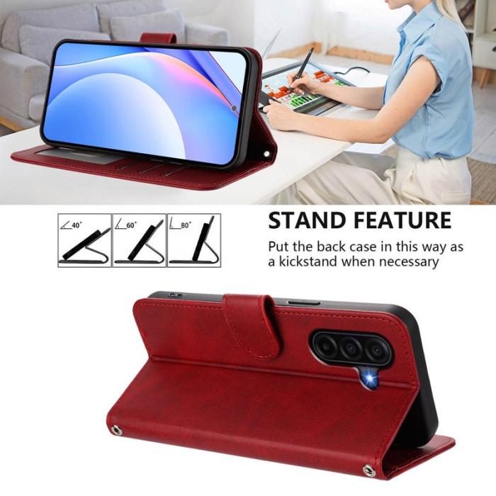 OEM - Samsung Galaxy A37 Plånboksfodral Konstläder RFID Skydd - Vinröd