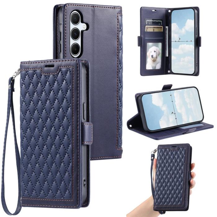 OEM - Samsung Galaxy A37 Plånboksfodral Konstläder Rhombus Textur - Blå