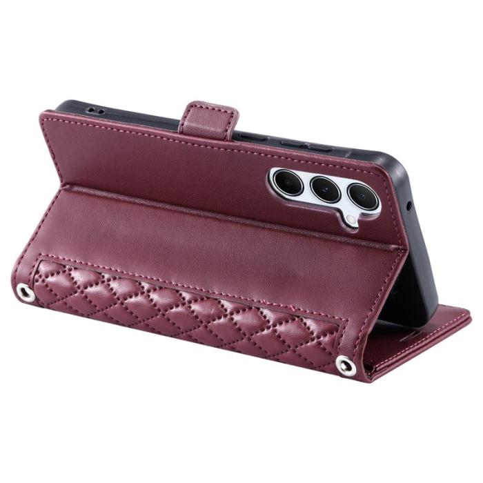 OEM - Samsung Galaxy A37 Plånboksfodral Konstläder Rhombus - Vinröd