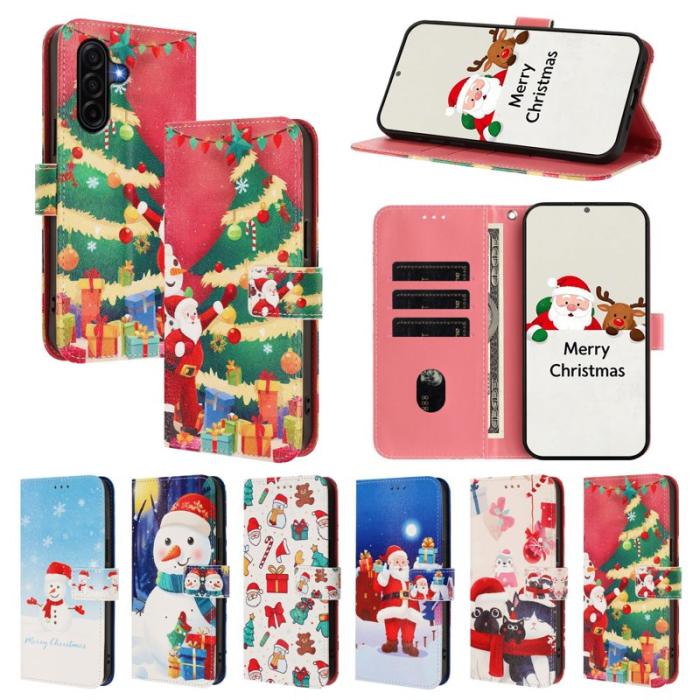 OEM - Samsung Galaxy A37 Plånboksfodral Konstläder Julmönster - Julgran