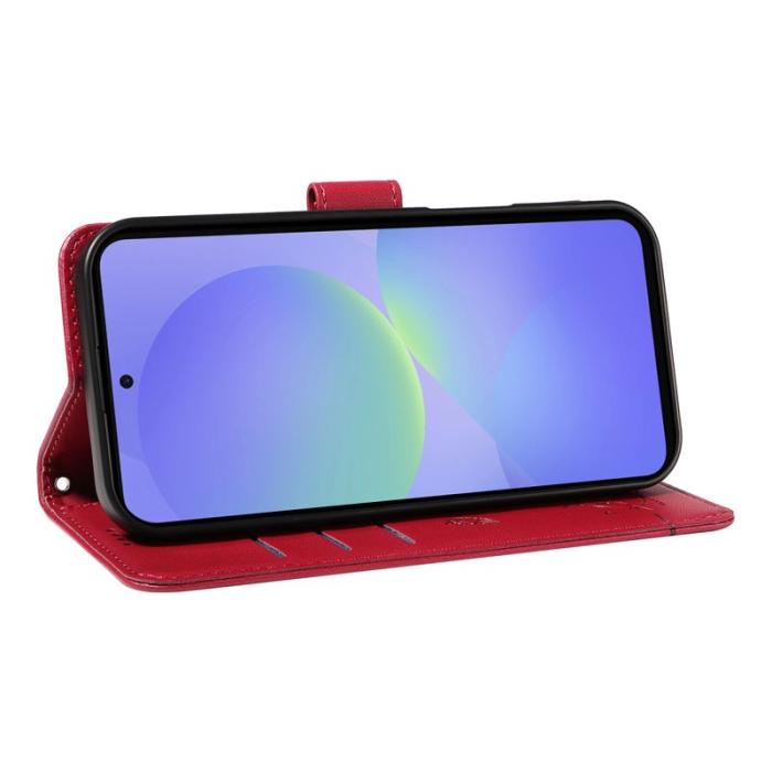 OEM - Samsung Galaxy A37 Plånboksfodral Konstläder Kattmönster - Röd