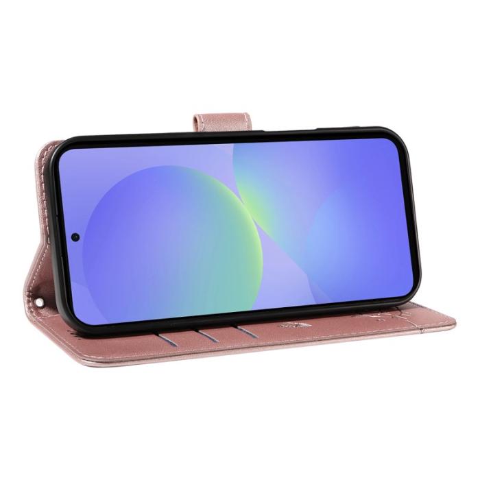 OEM - Samsung Galaxy A37 Plånboksfodral Konstläder Kattmönster - Roséguld