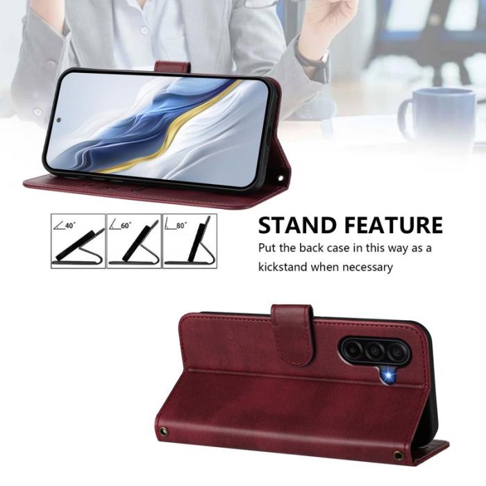 OEM - Samsung Galaxy A37 Plånboksfodral Konstläder Retro Textur - Vinröd