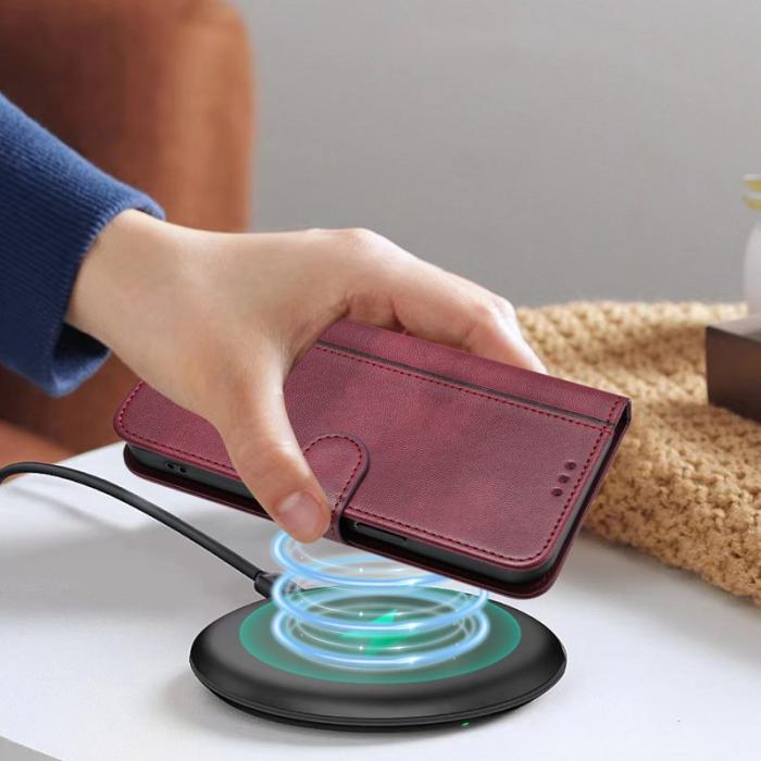 OEM - Samsung Galaxy A37 Plånboksfodral Konstläder Retro Textur - Vinröd