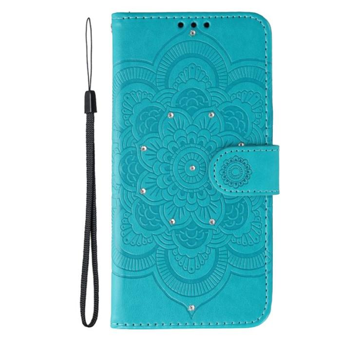 OEM - Samsung Galaxy A37 Plånboksfodral Konstläder Rhinestone Mandala - Blå