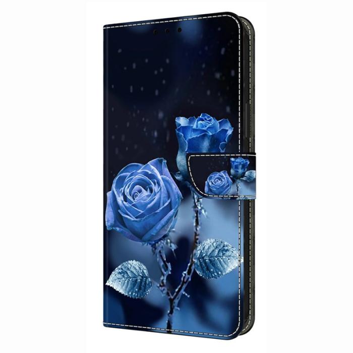 OEM - Samsung Galaxy A37 Plånboksfodral Konstläder Mönstertryck - Blå Rosor